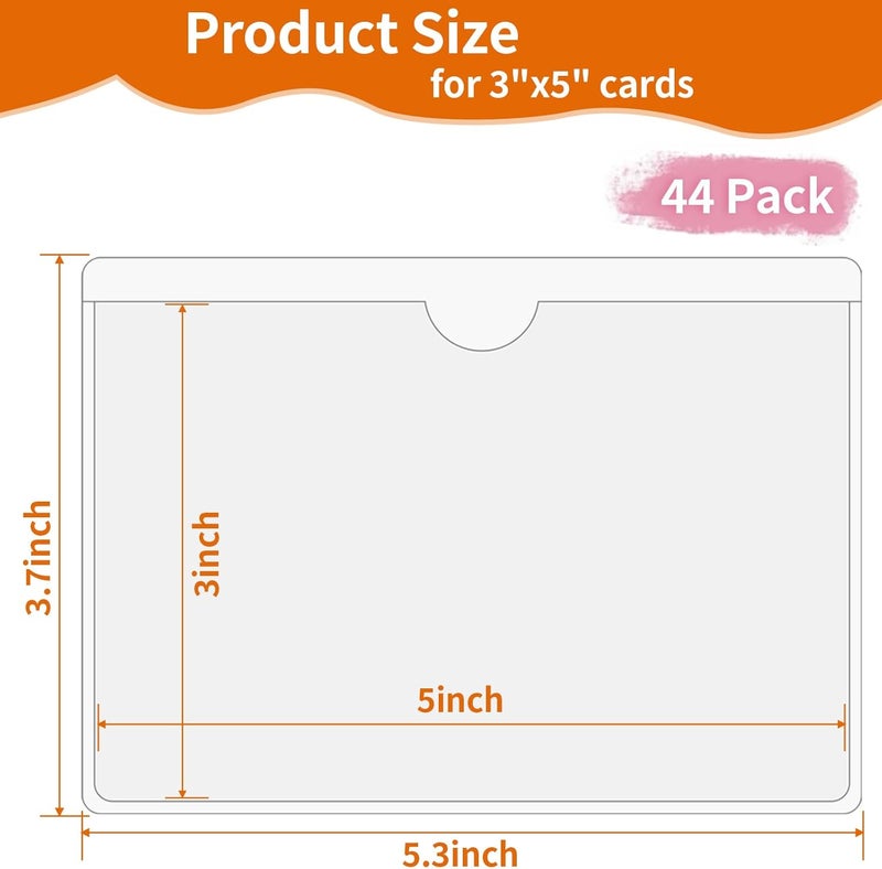 YEESON 44 Pack Labels for Storage Bins, 3×5 Inches Index Card Holder Organizer, Clear Adhesive Pockets, Plastic Label Holders for Tote Library Card Bins Box Drawer Classroom Organization - Image 4
